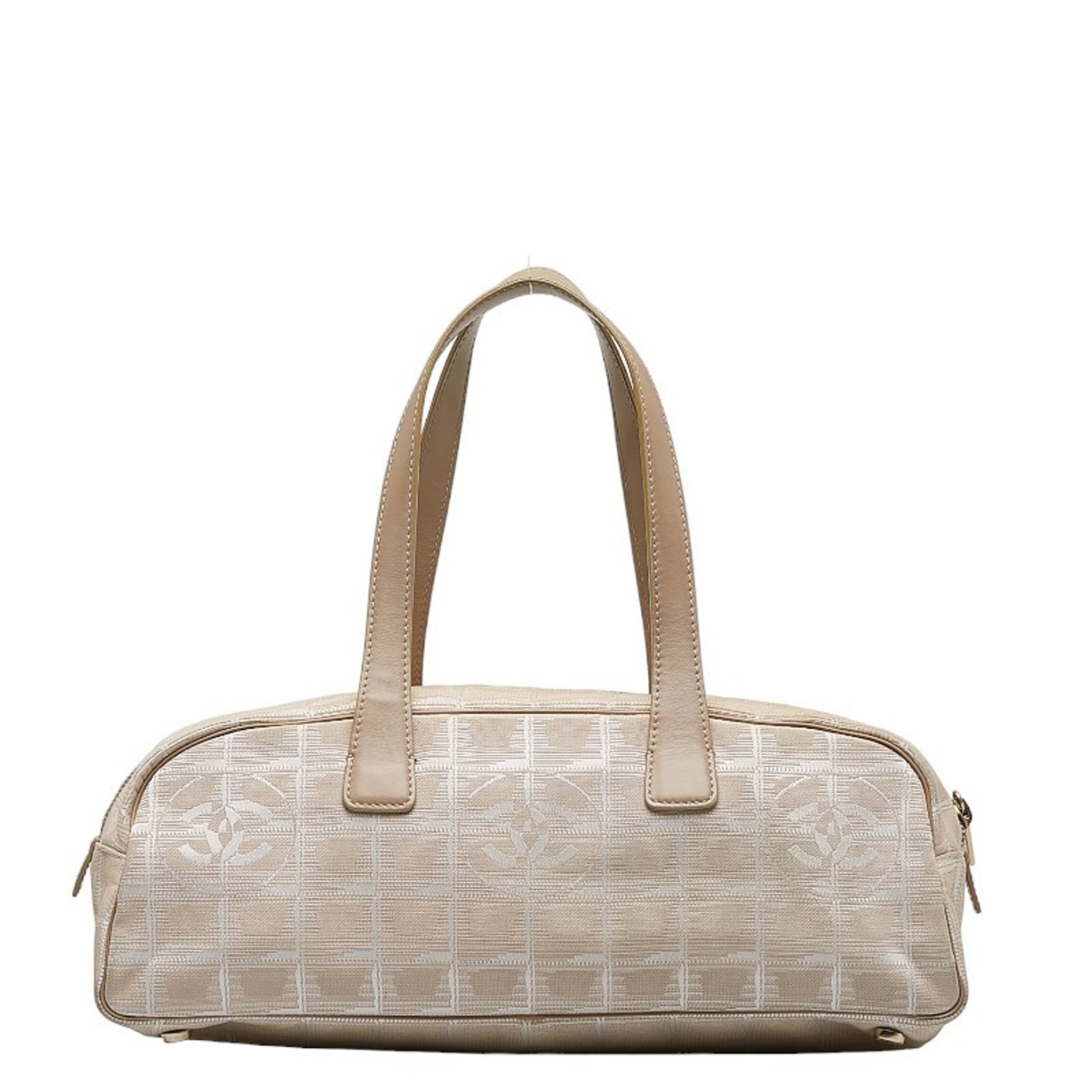 CHANEL Cocomark New Line Handbag Beige Nylon Leather Women's