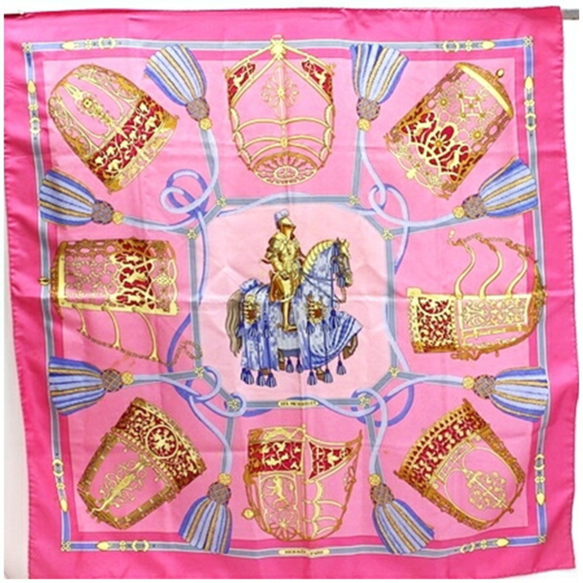 Hermes Silk Scarf Muffler Carre90 LES MUSEROLLES Pink HERMES Ladies