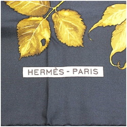Hermes Silk Scarf Muffler Carre90 Fallen Leaves Pattern Navy HERMES Ladies