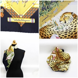 Salvatore Ferragamo Scarf Muffler Animal Pattern Leopard Print Navy x Multicolor Women's