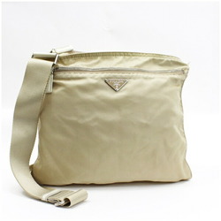 Prada Shoulder Bag Triangular Plate Nylon Beige B Rank PRADA Ladies