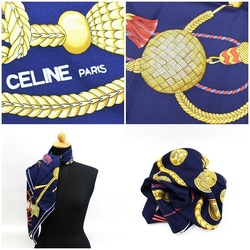 Celine Silk Scarf Muffler Navy Tassel Pattern CELINE Women's