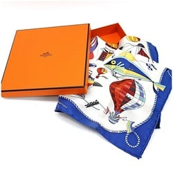 Hermes Silk Scarf Muffler Carre 45 Gavroche "LES FOLIES DU CIEL" Sky Madness Blue x Multicolor HERMES Women's