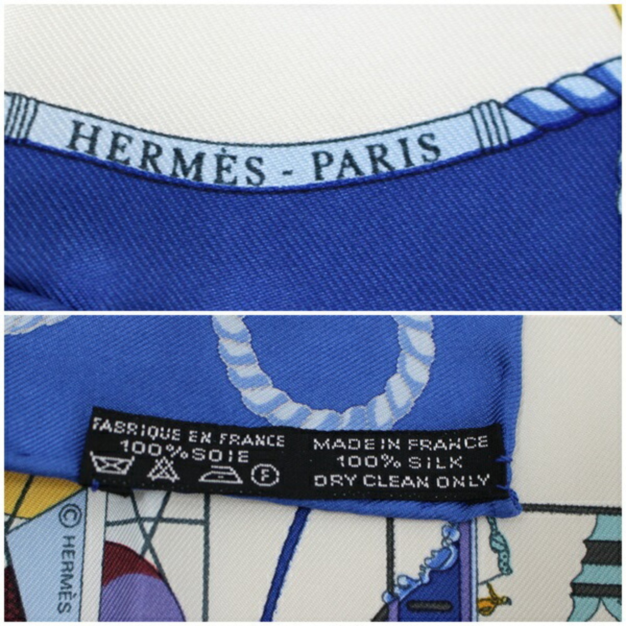 Hermes Silk Scarf Muffler Carre 45 Gavroche "LES FOLIES DU CIEL" Sky Madness Blue x Multicolor HERMES Women's