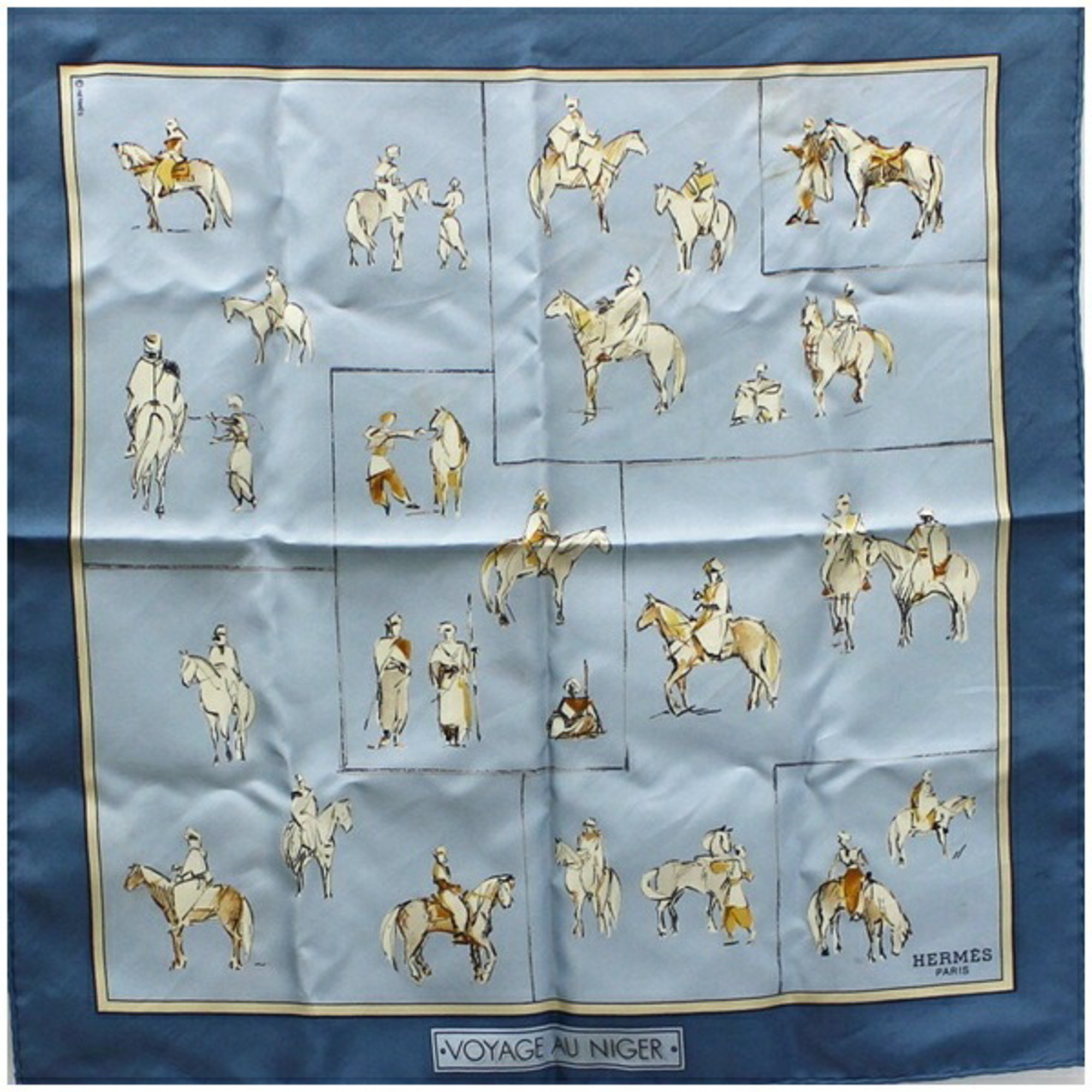 Hermes Silk Scarf Muffler Carre 45 VOYAGE AU NIGER (Journey to Nijour) HERMES Ladies