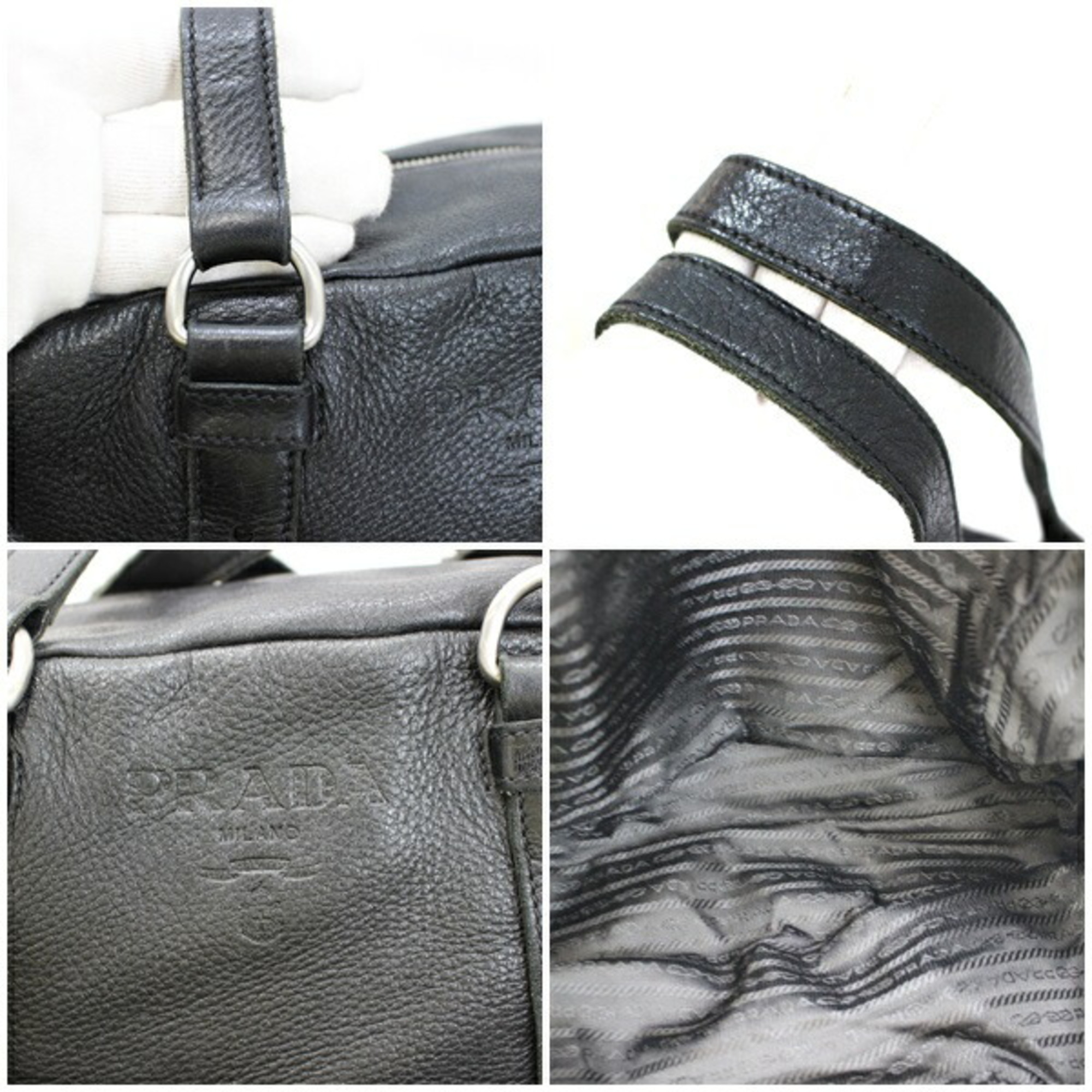 Prada bag tote shoulder leather all black BL0507 PRADA men's women's