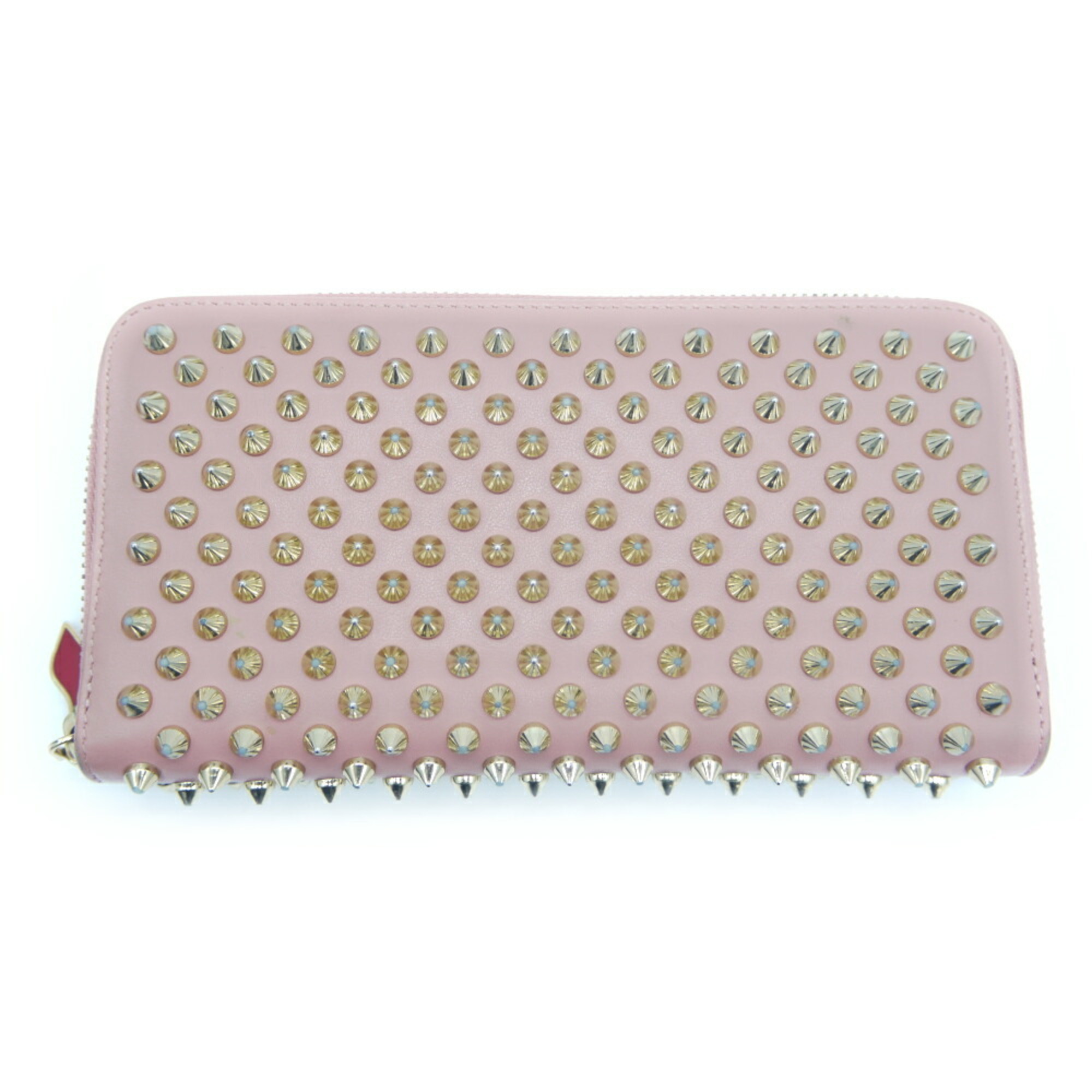 Christian Louboutin Panettone Spike Studs Round Zip Long Wallet Pink 1165065 Y03252