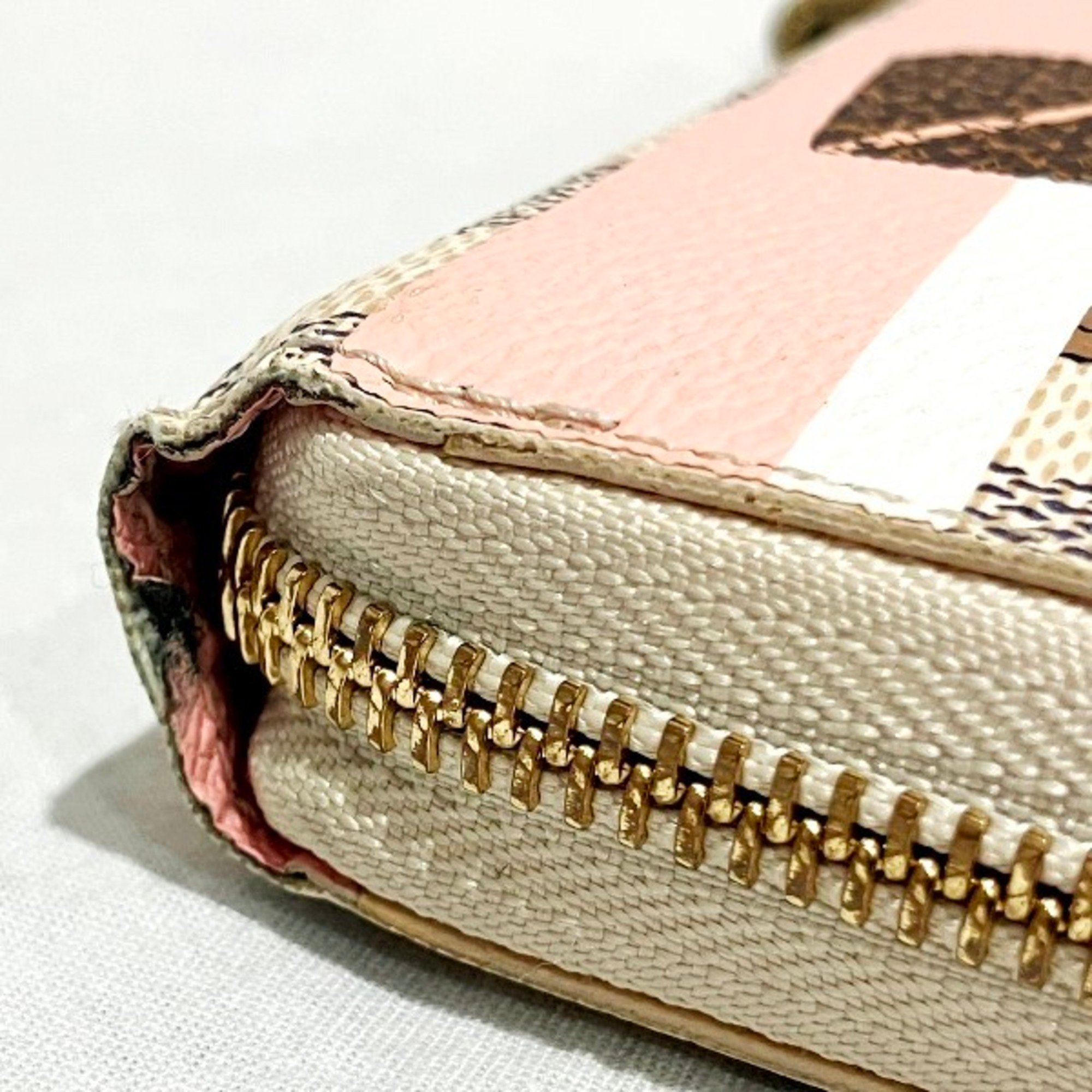 Louis Vuitton Damier Azur Rose Ballerine Zippy Wallet N60139 Round Zipper Long Women's