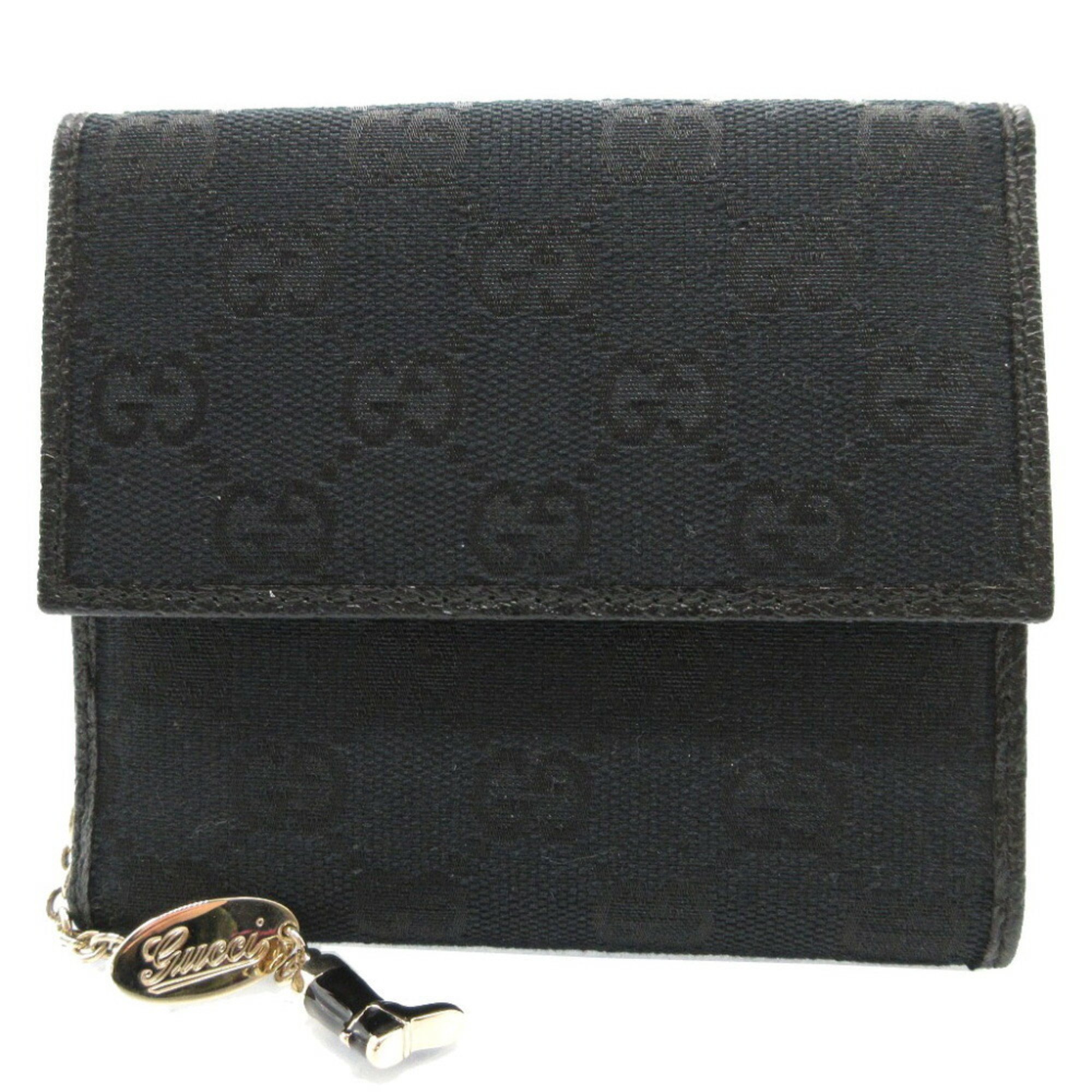 Gucci 154182 GG Canvas Leather Black W Wallet 0111GUCCI