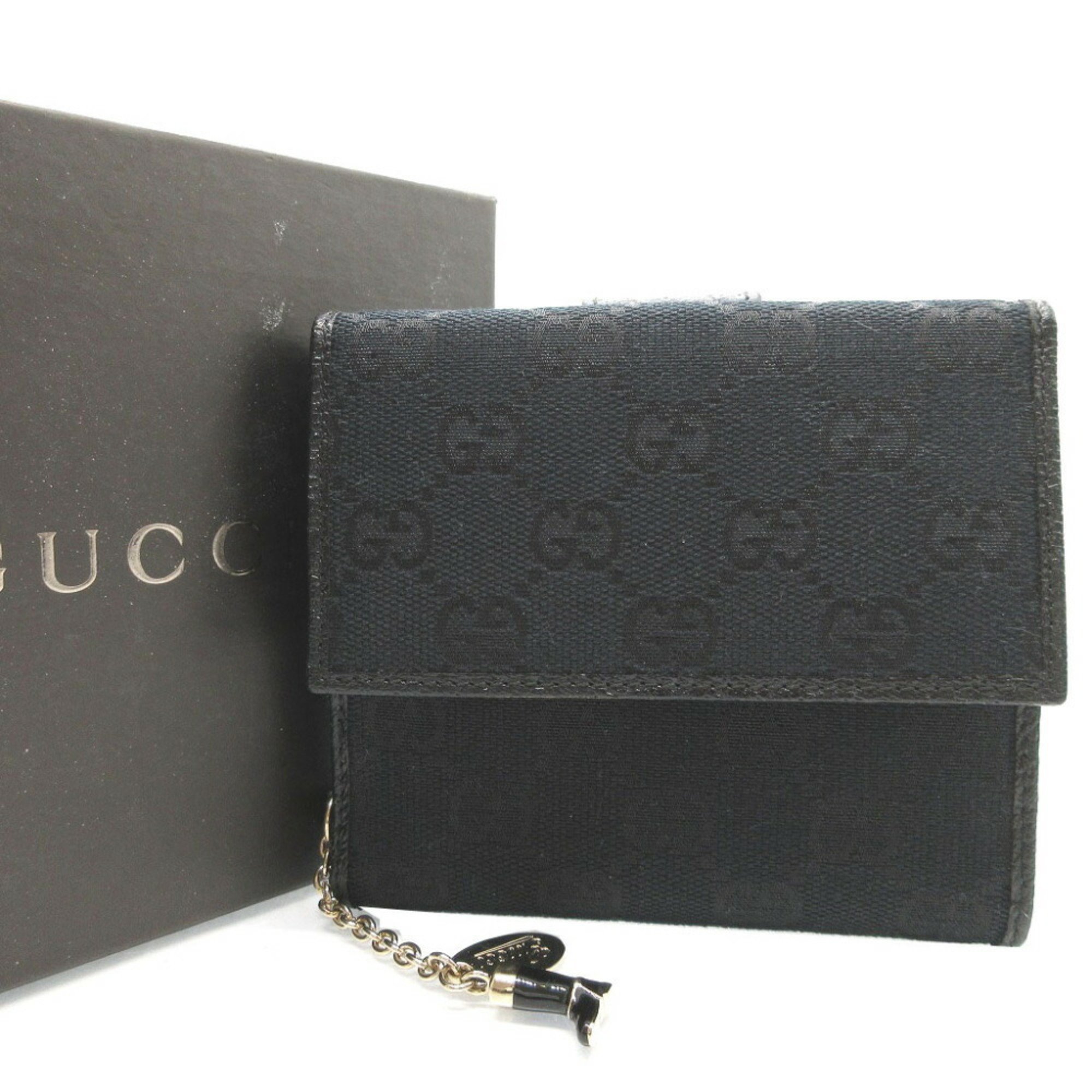 Gucci 154182 GG Canvas Leather Black W Wallet 0111GUCCI