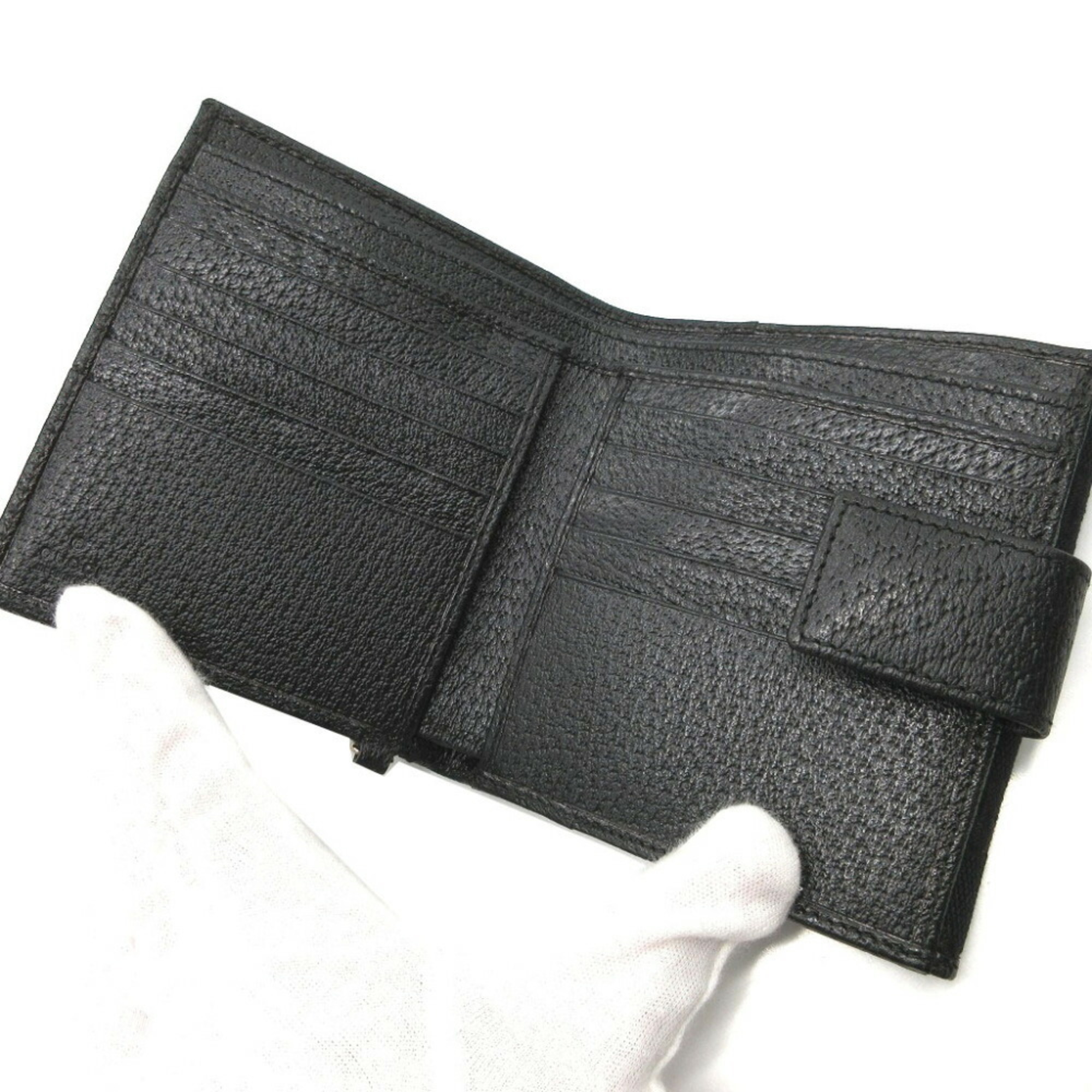 Gucci 154182 GG Canvas Leather Black W Wallet 0111GUCCI