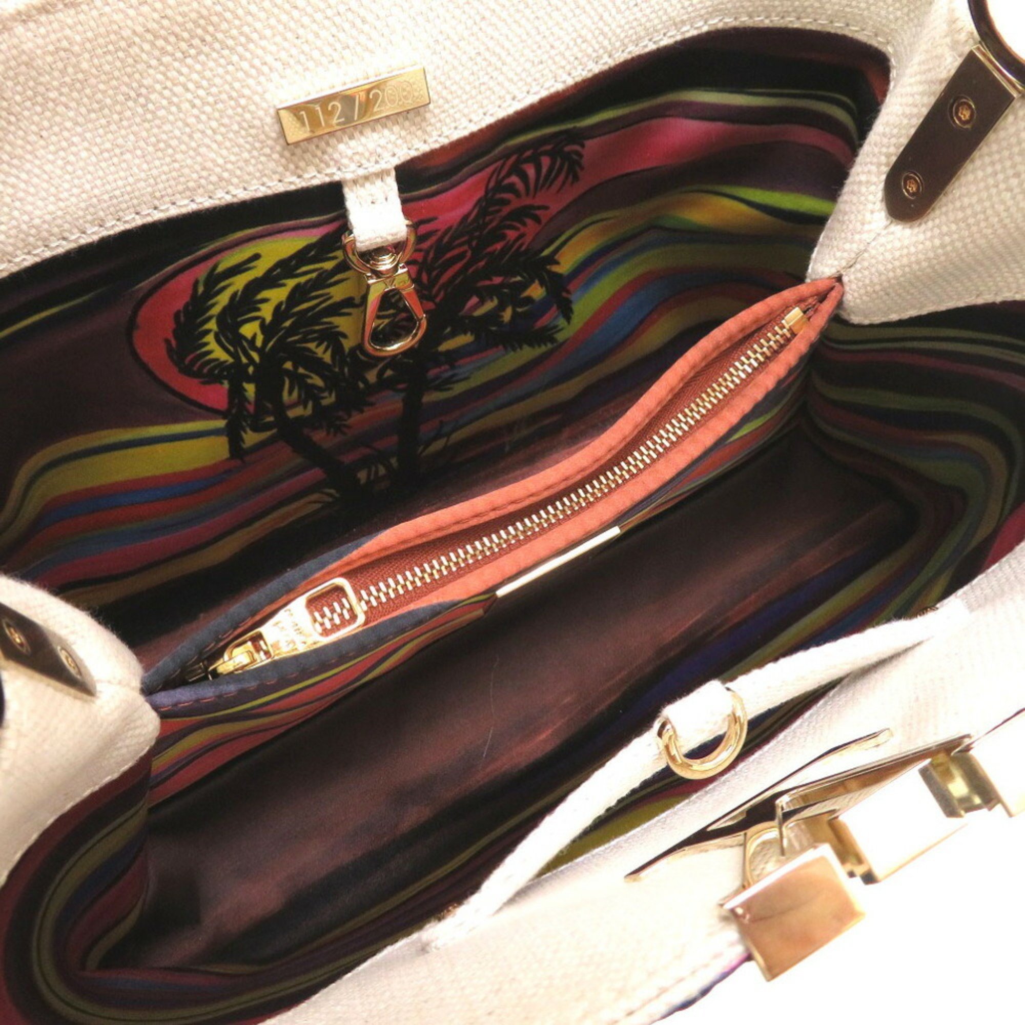 Louis Vuitton Capucines PM Josh Smith Collaboration Multicolor Linen Cotton Pear Wood M56571 Handbag 0058 LOUIS VUITTON 6B0058A6