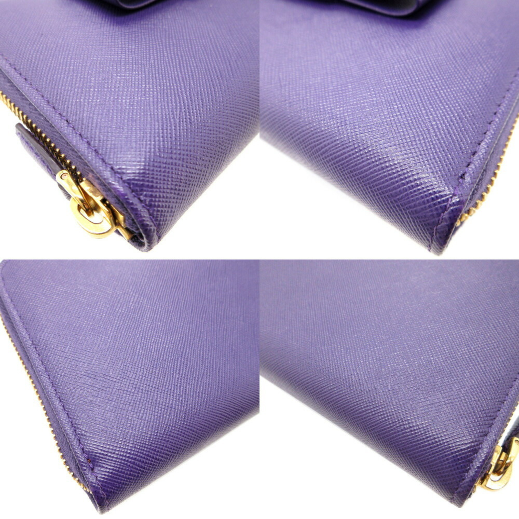 Prada 1M0506 Saffiano Leather Ribbon Purple Round Long Wallet 0016PRADA