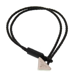 Prada Triangle Leather Metal Black Silver Bracelet 0070 PRADA 6B0070IL5