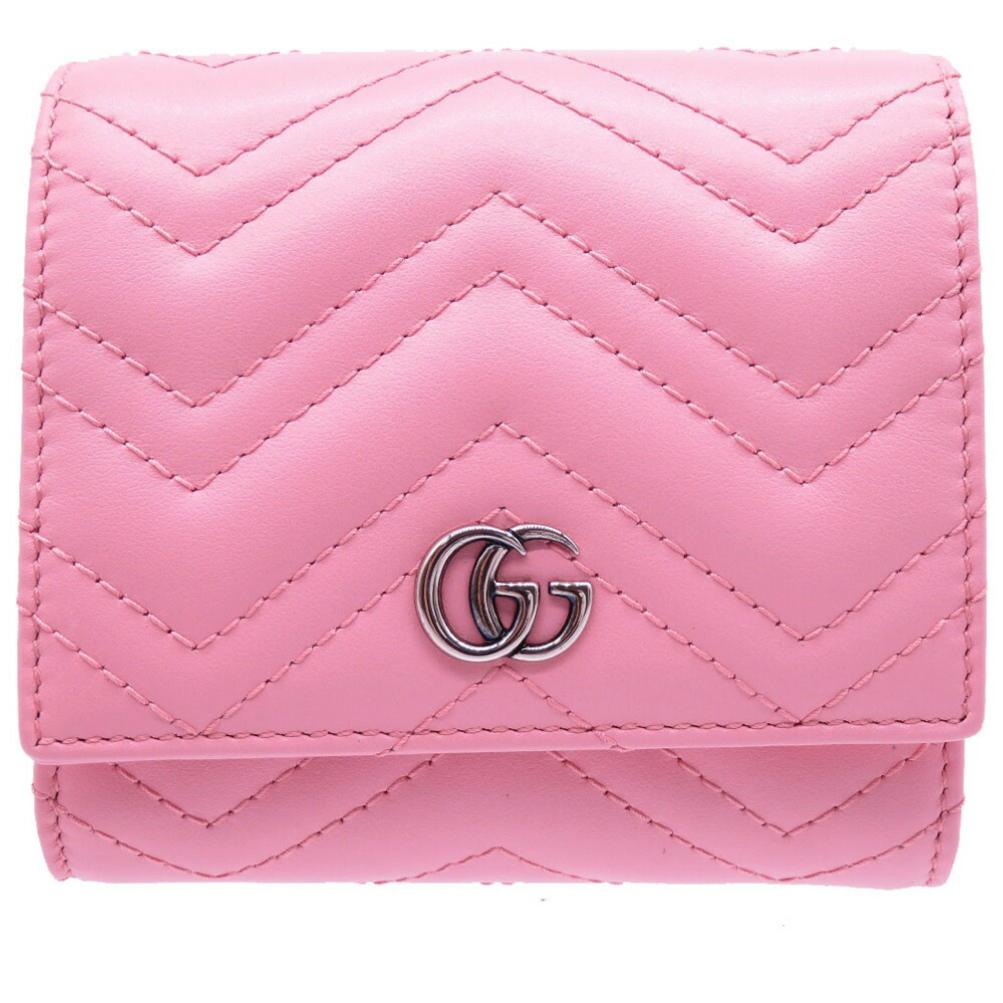 Gucci GG Marmont 598629 Compact Wallet Leather Pink Bifold 0052GUCCI 6B0052AEA5