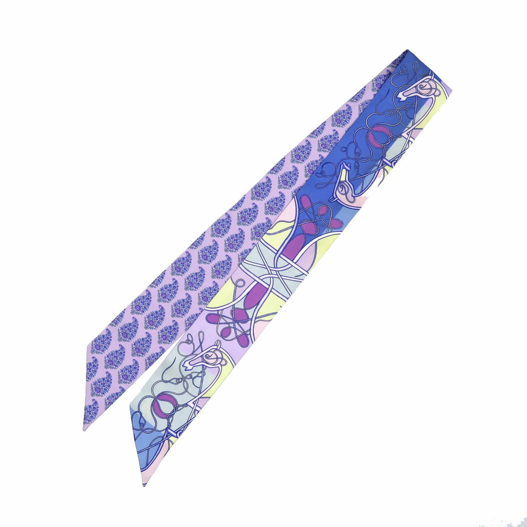 Hermes Twilly Whip Block Silk Purple Blue Yellow Scarf Muffler 0244HERMES