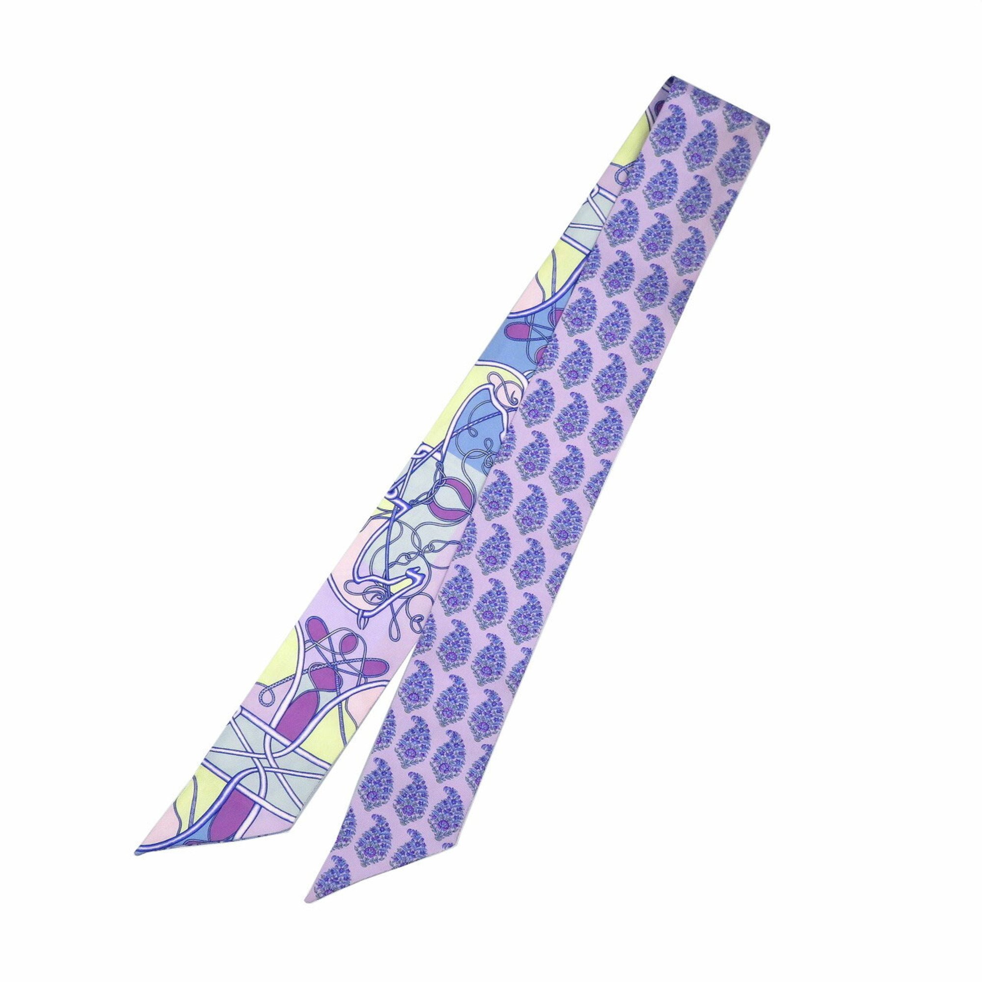 Hermes Twilly Whip Block Silk Purple Blue Yellow Scarf Muffler 0244HERMES