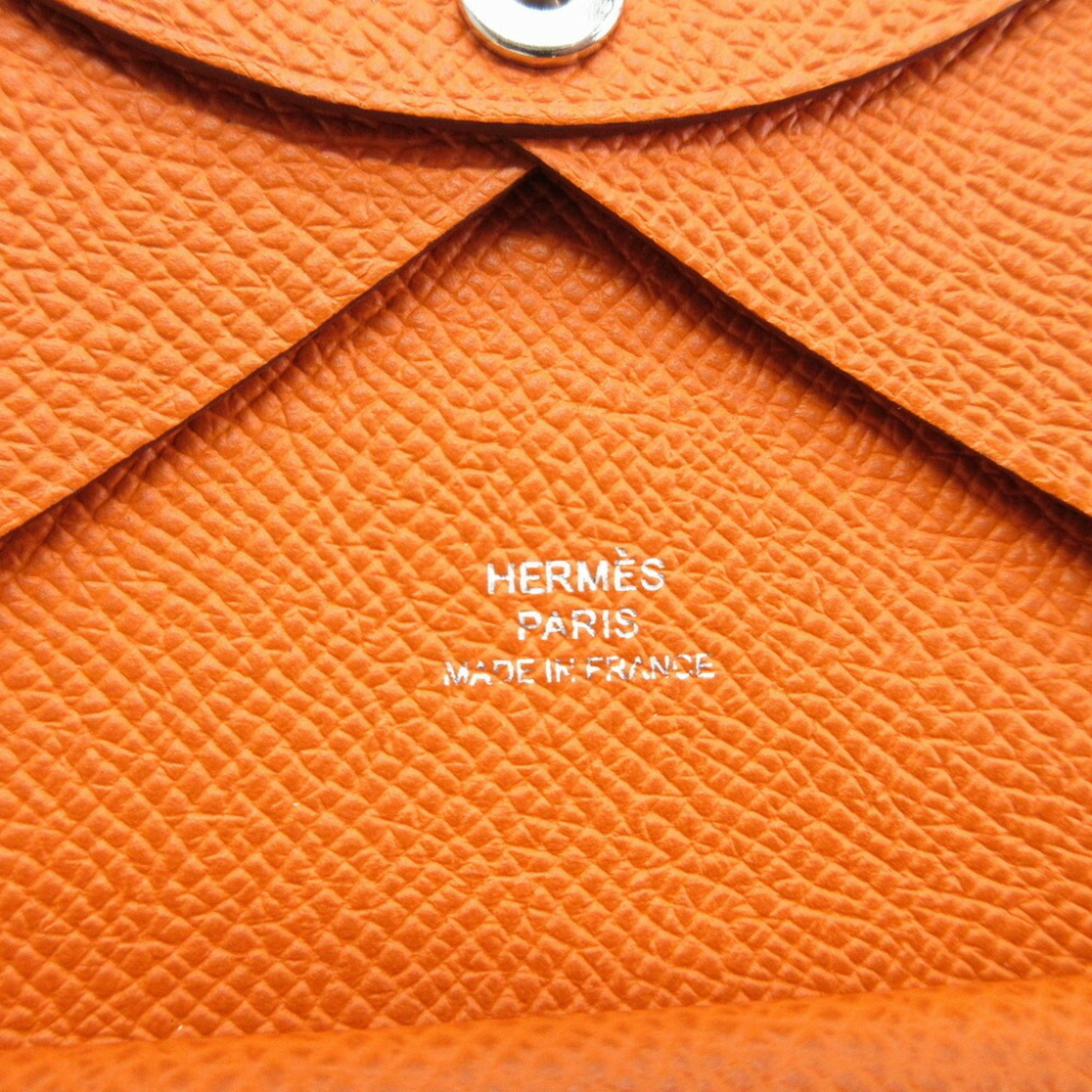 Hermes Calvi Duo U engraved Vaux Epson Orange Card Case 0016HERMES 6B0016ASE5