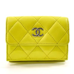 CHANEL Chanel Matelasse Coco Mark Trifold Wallet Lambskin Yellow Ladies
