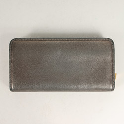 LOEWE Anagram Embossed Round Zip Metallic Leather Long Wallet Billfold Business Card Holder/Card Case Wallet/Coin Silver