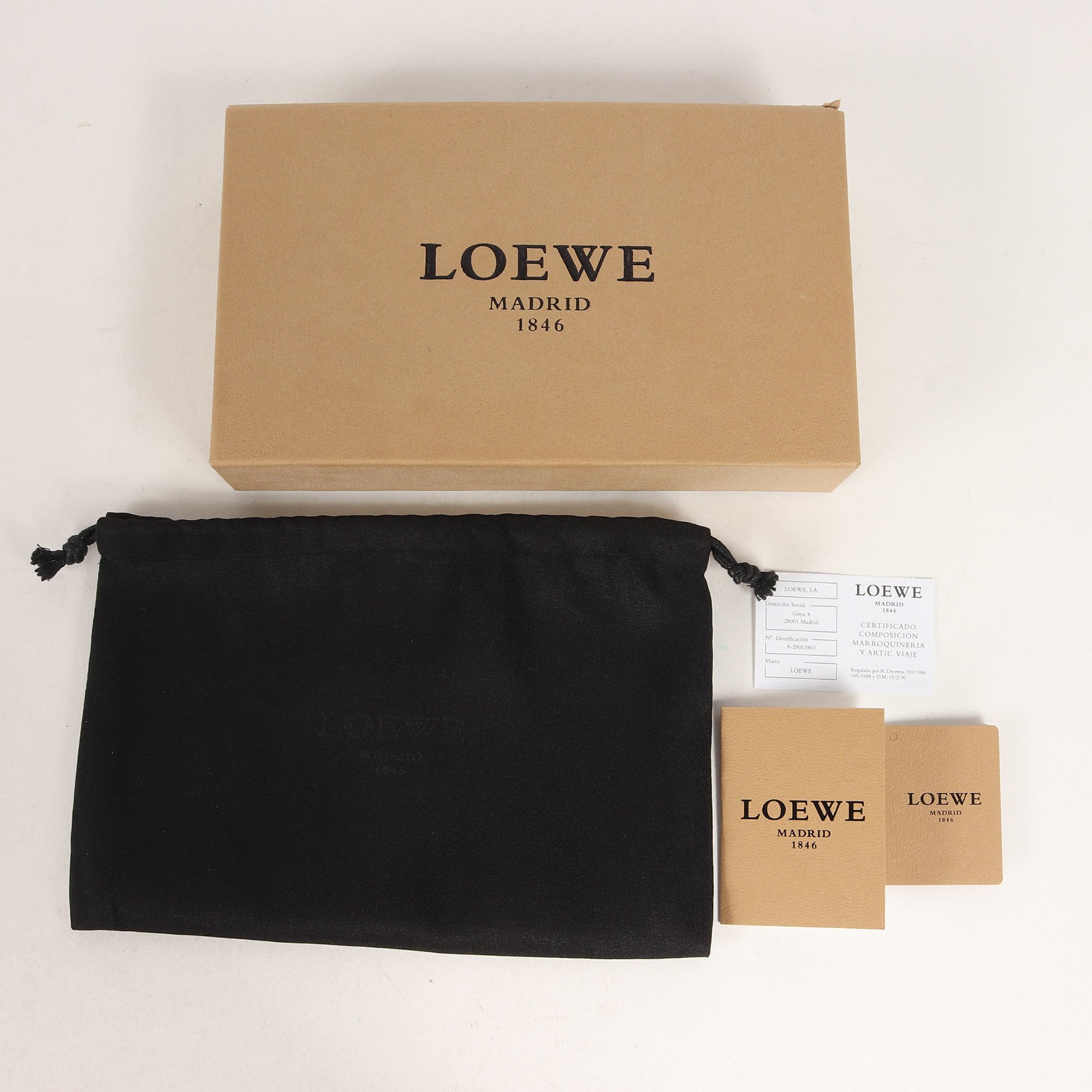 LOEWE Anagram Embossed Round Zip Metallic Leather Long Wallet Billfold Business Card Holder/Card Case Wallet/Coin Silver