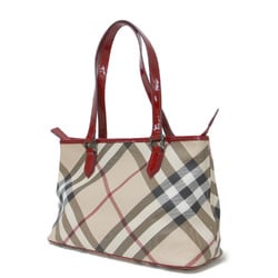 BURBERRY Burberry Bag Tote Beige Red Shoulder Check Enamel Leather