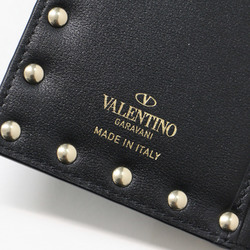 VALENTINO Wallet Bifold Black Gold Compact Studs Leather