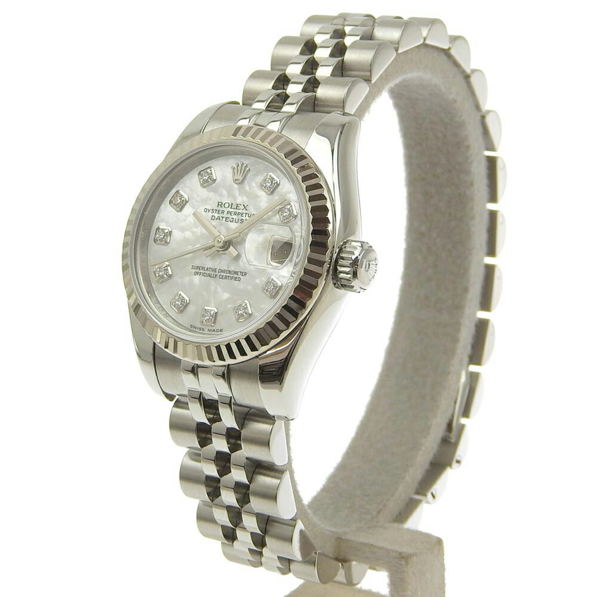 Rolex Datejust Women's Automatic Watch White Shell Dial 8P Diamond 179174G V Number