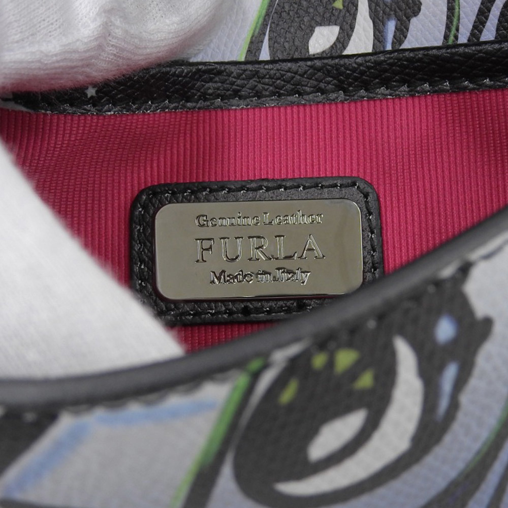 FURLA Metropolis Patterned Chain Shoulder Bag Pouch Black