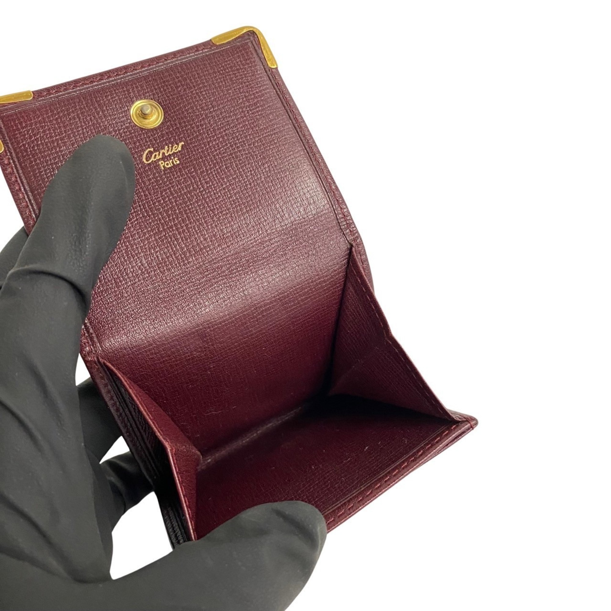 CARTIER Mastline Leather Wallet/Coin Case Coin Purse Wallet Bordeaux 88419