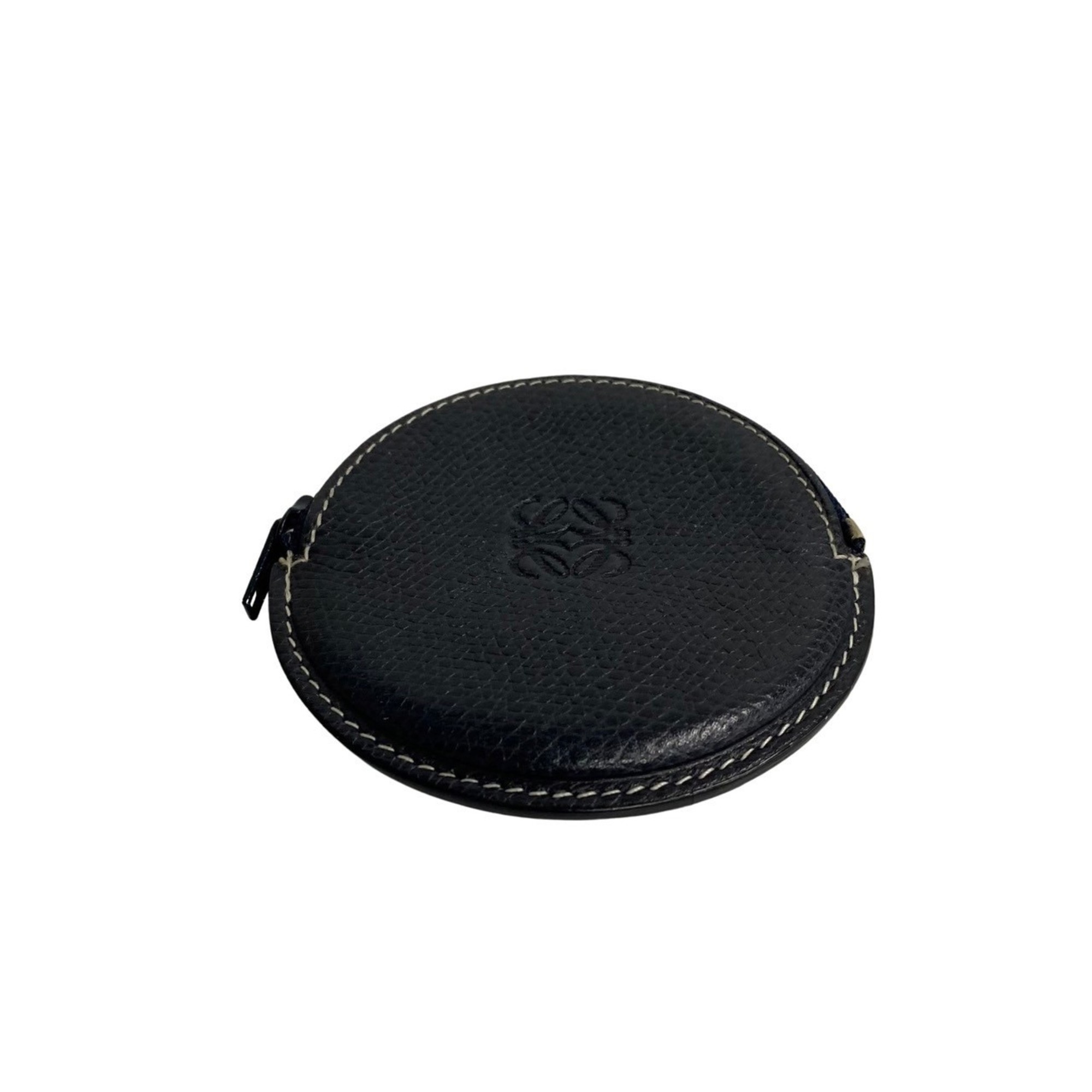 LOEWE Anagram Leather Round Zip Wallet/Coin Case Coin Purse Wallet Navy 39412