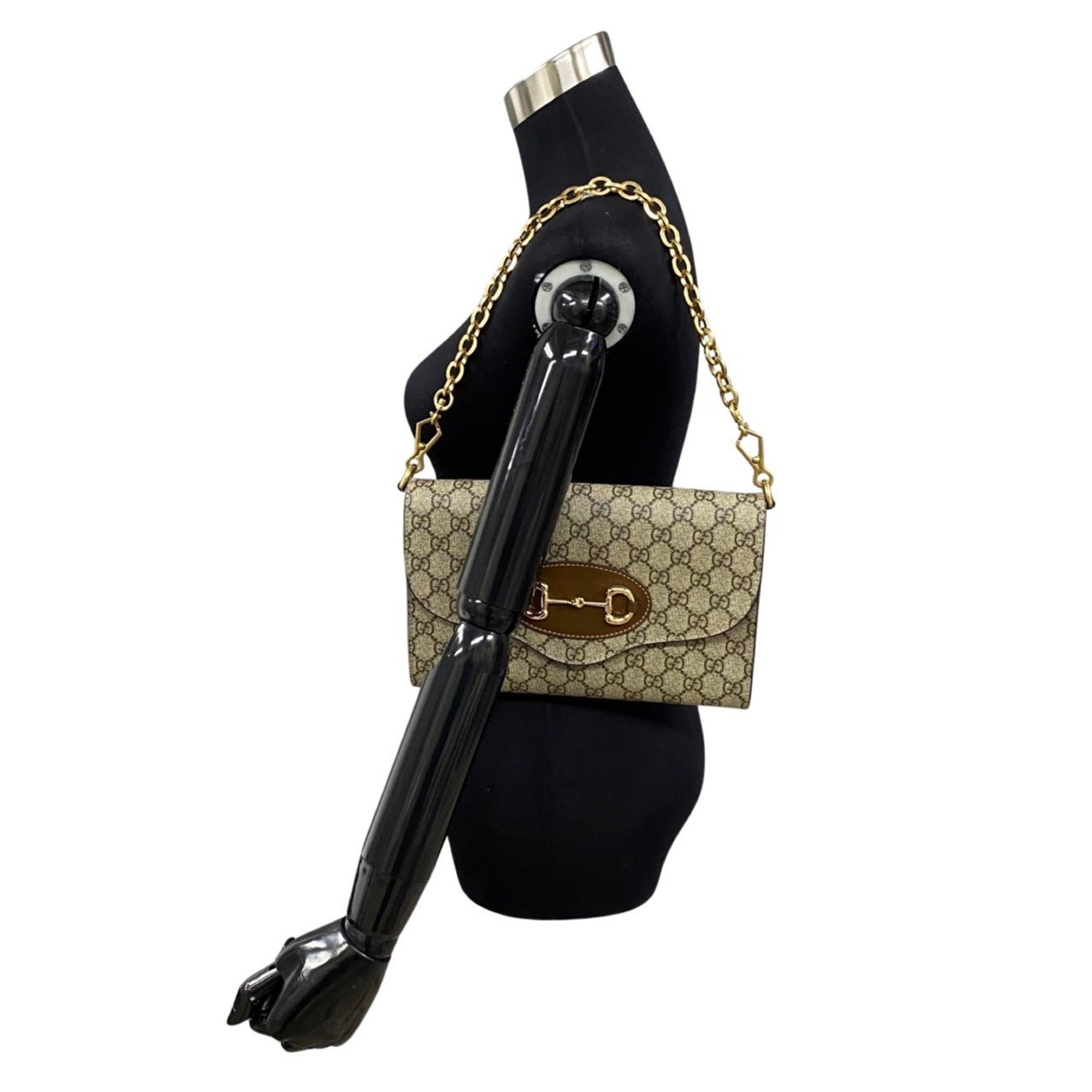 GUCCI Gucci 1955 Horsebit GG Supreme Sherry Line Leather Chain Shoulder Bag Sacoche Brown 41835