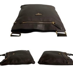 PRADA Triangle Metal Fittings Vitello Leather Shoulder Bag Sacoche Pochette Brown 06257