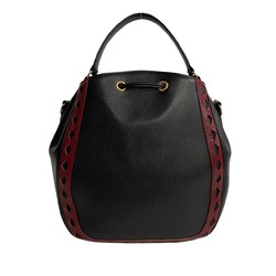 YVES SAINT LAURENT Yves Saint Laurent Cutout Leather 2way Shoulder Bag Handbag Black Red 738-1