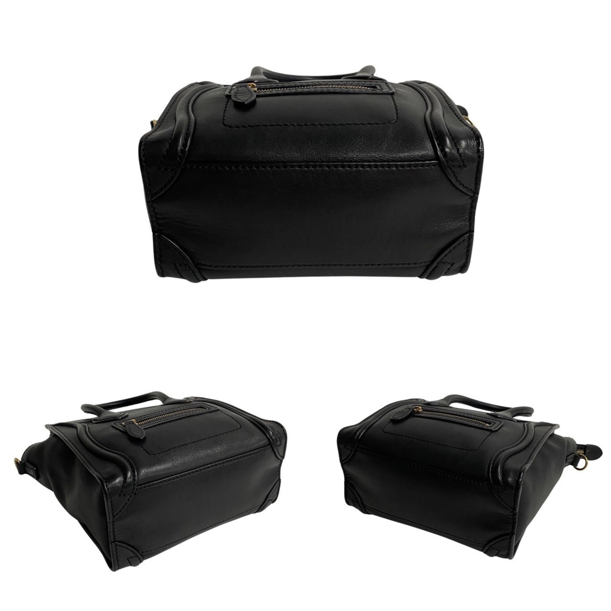CELINE Luggage Nano Leather 2way Shoulder Bag Handbag Black 16441
