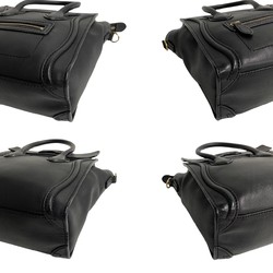 CELINE Luggage Nano Leather 2way Shoulder Bag Handbag Black 16441