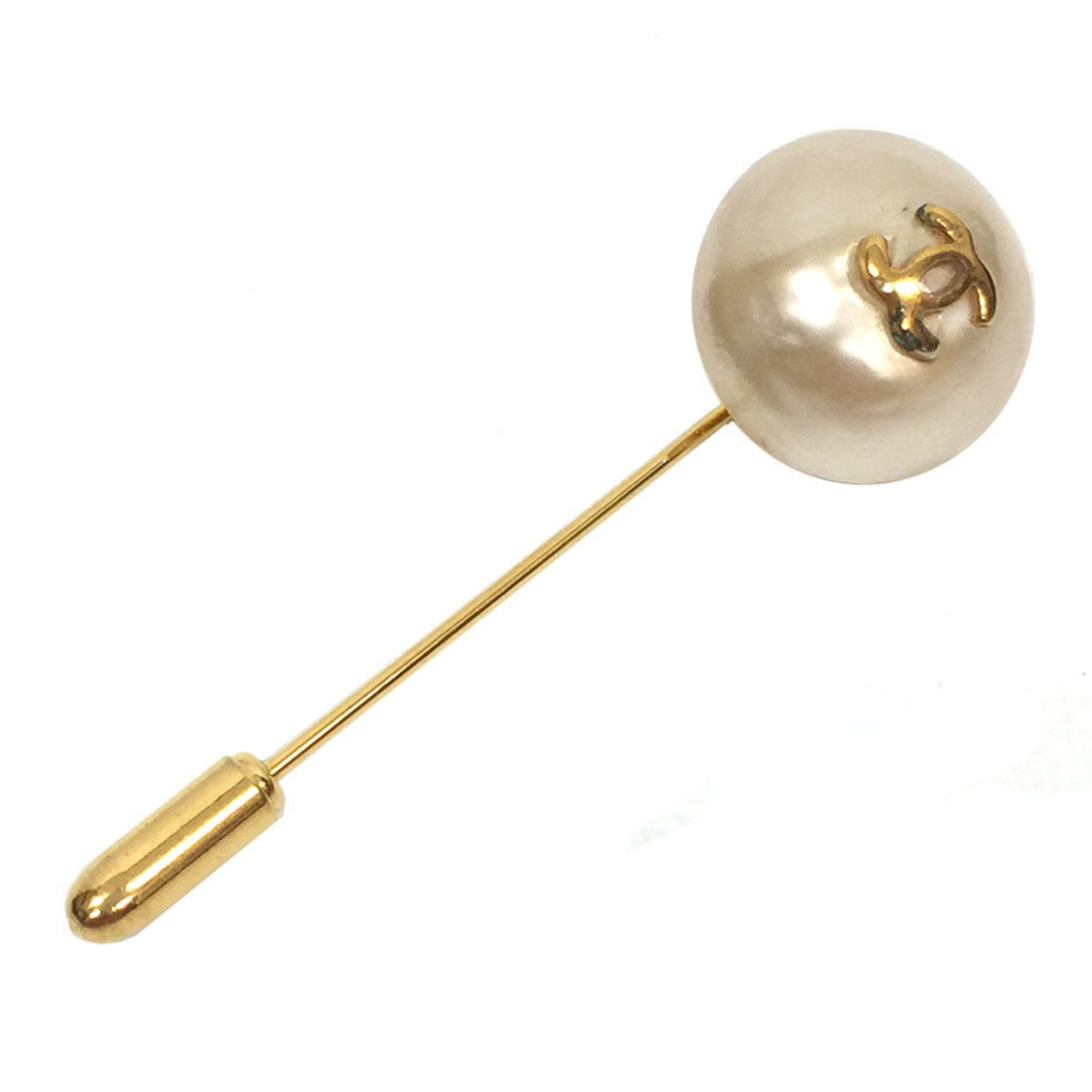 CHANEL pin brooch pearl here mark ladies aq7771