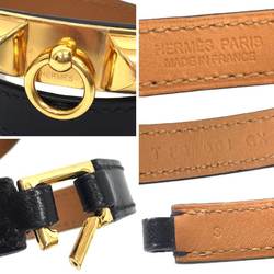 HERMES Leather Bracelet COLLIER DE CHIEN Collier de Chien Double Tour S Size Black x Gold T Stamped 2 Rows Hermes aq9419
