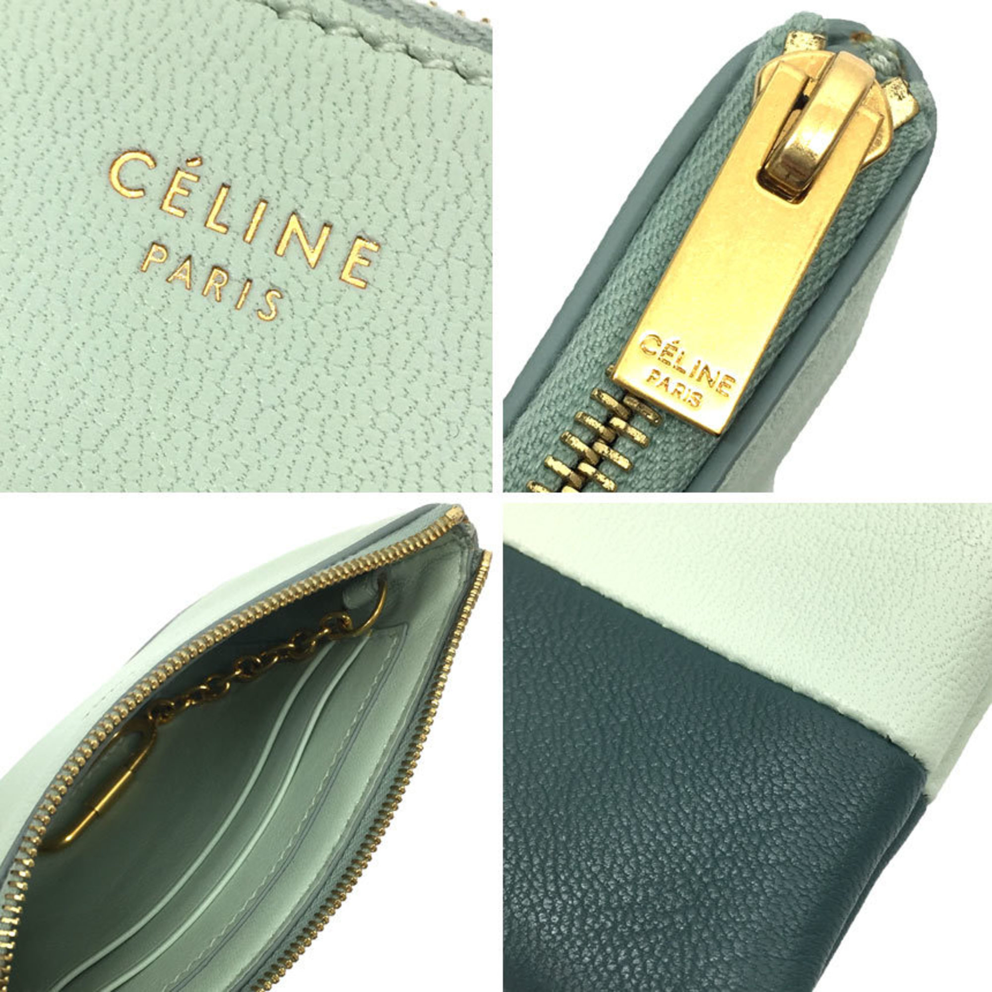 CELINE Celine Bicolor Coin Case Wallet Green aq9401