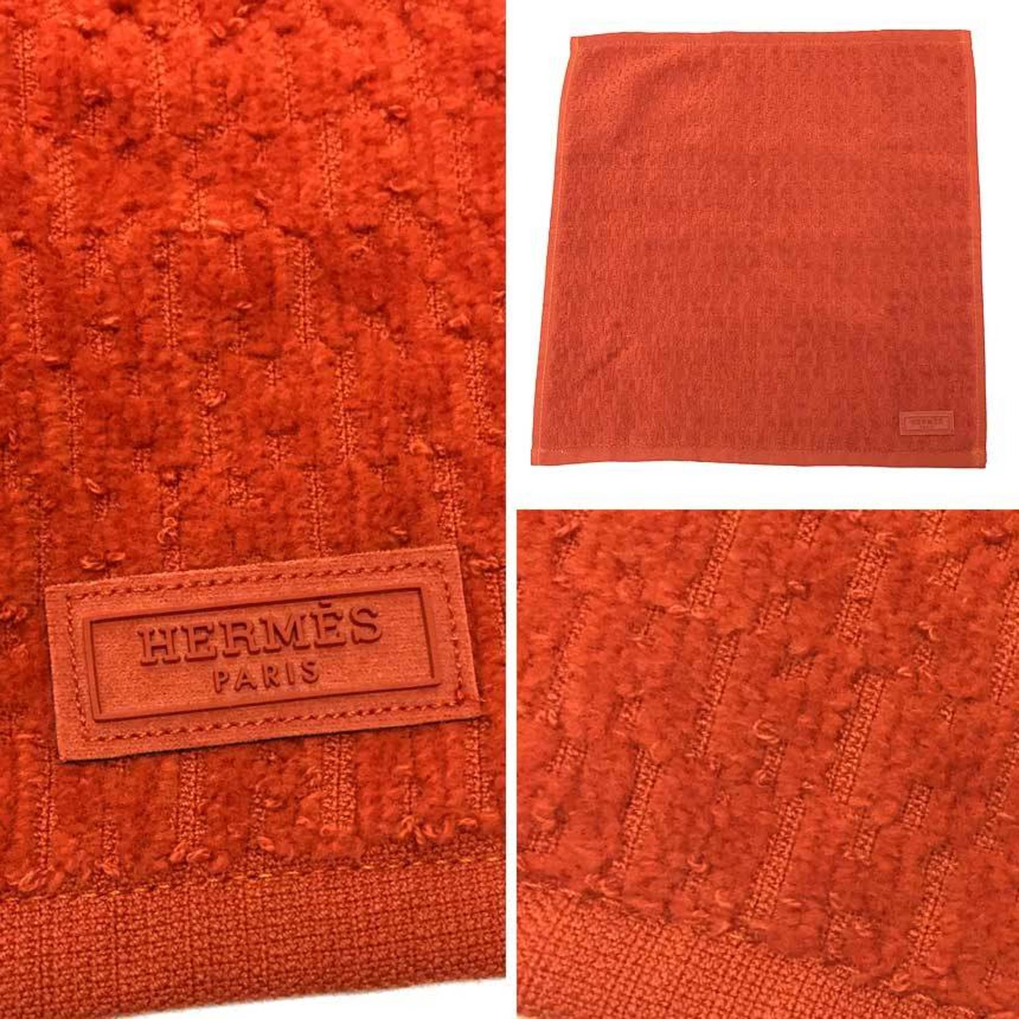 HERMES Towel Set CARRE JACQUARD FACE EPONGE 101566M-03 BRIQUE 101566M-01 NOIR Hand Cotton Orange Black Preserved aq9373