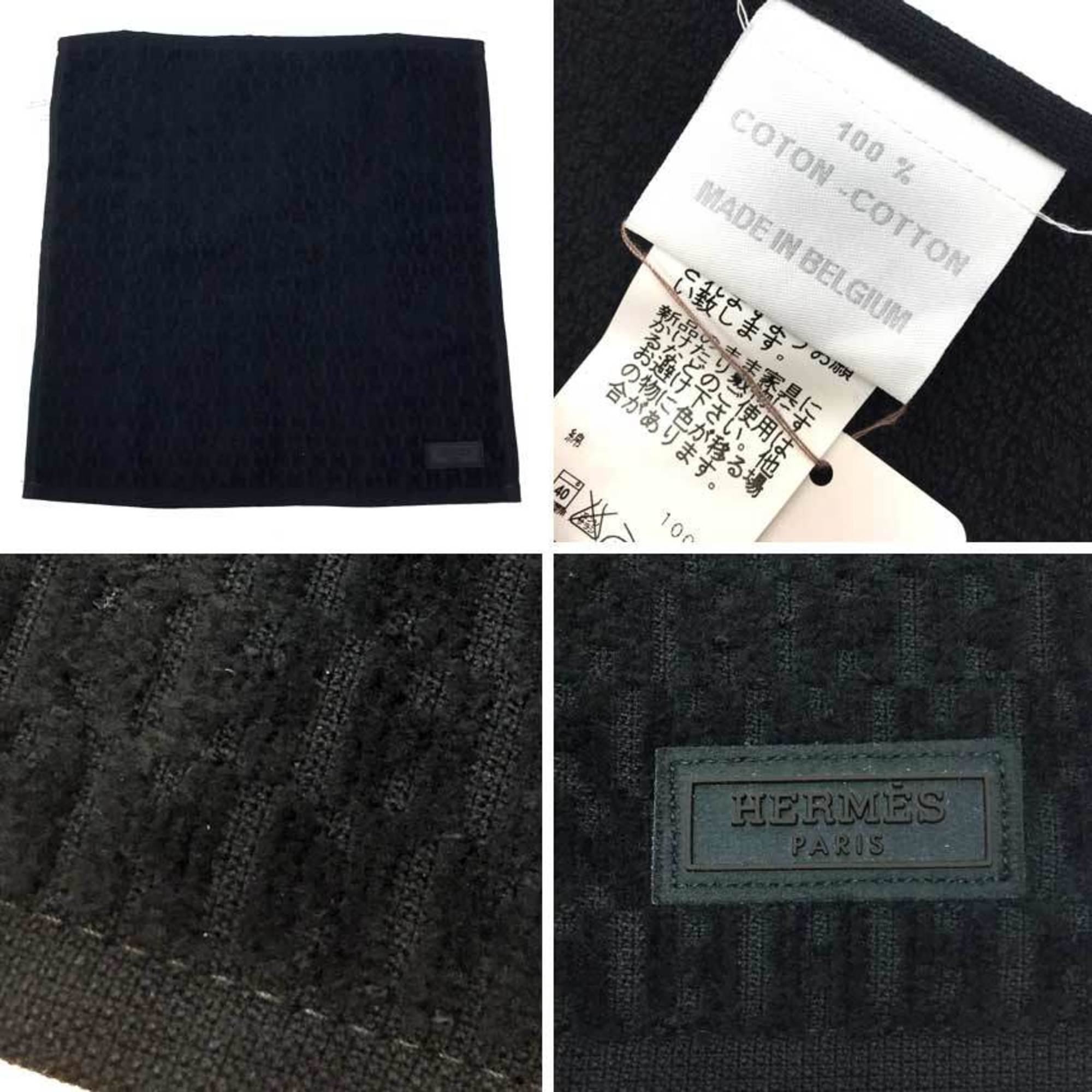 HERMES Towel Set CARRE JACQUARD FACE EPONGE 101566M-03 BRIQUE 101566M-01 NOIR Hand Cotton Orange Black Preserved aq9373