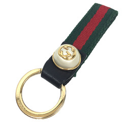 GUCCI Webbing Line Pearl Keyring Keychain Green x Red Gucci Wallet aq8416