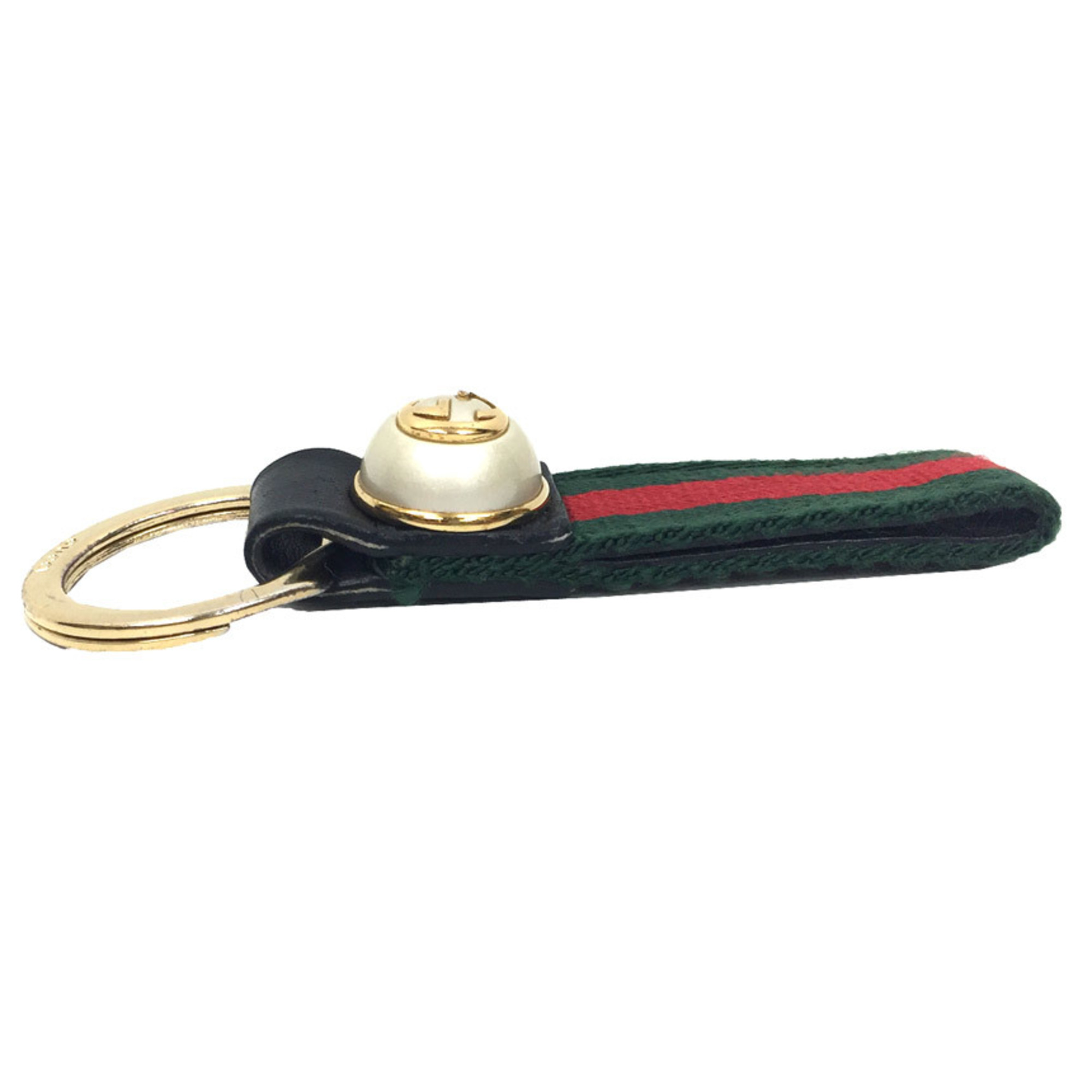 GUCCI Webbing Line Pearl Keyring Keychain Green x Red Gucci Wallet aq8416