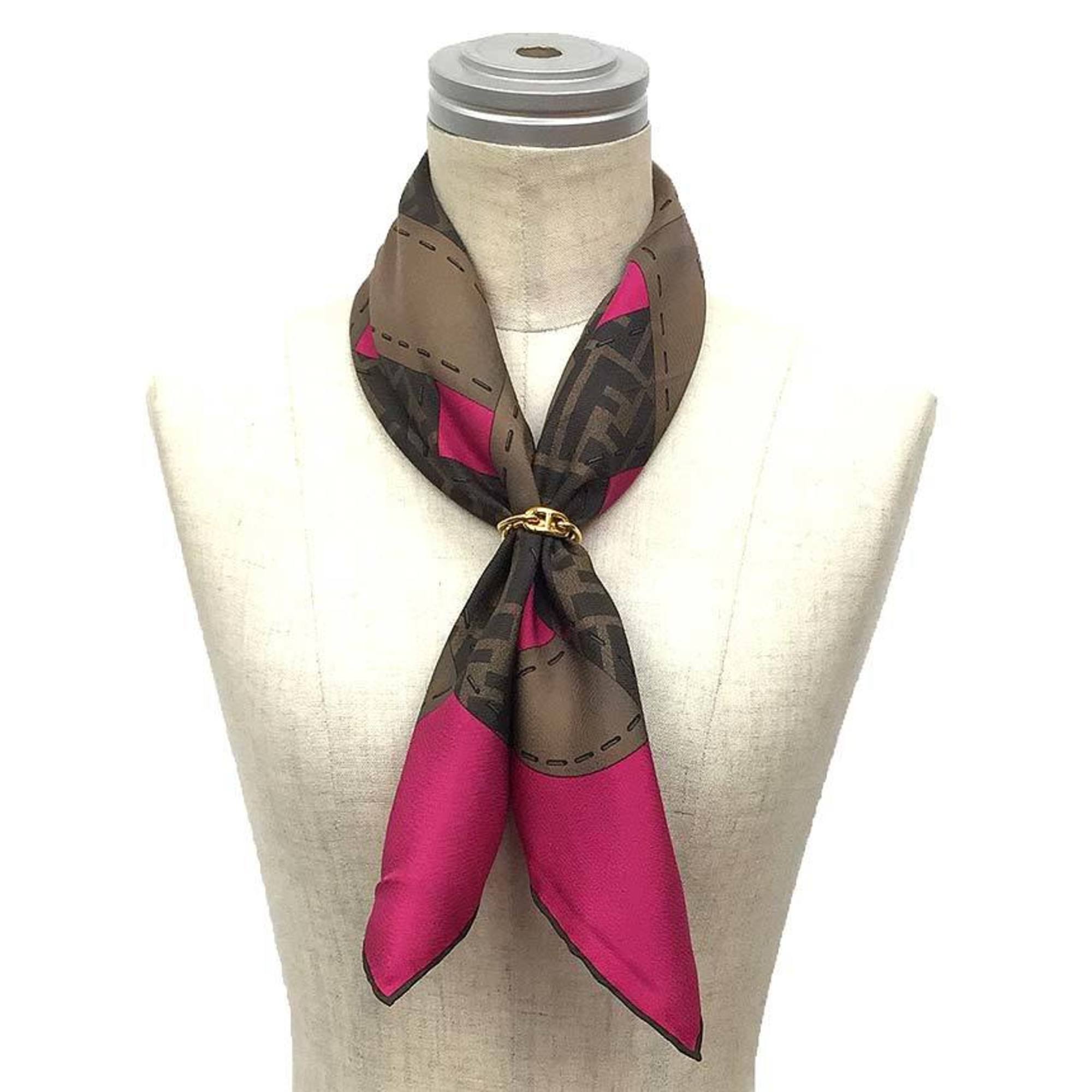 FENDI Zucca pattern scarf muffler FXT986 100% silk pink x brown Fendi aq9398
