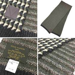 LOUIS VUITTON Muffler M75372 Geometric pattern x border Cashmere Khaki Gray Vuitton Men's Stole Saved aq9426