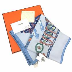 HERMES Carre Wash 90 LE TIMBALIER Timpani Player Blue Ciel/Green/Jaune Pearl 100% Silk Scarf Muffler aq5852