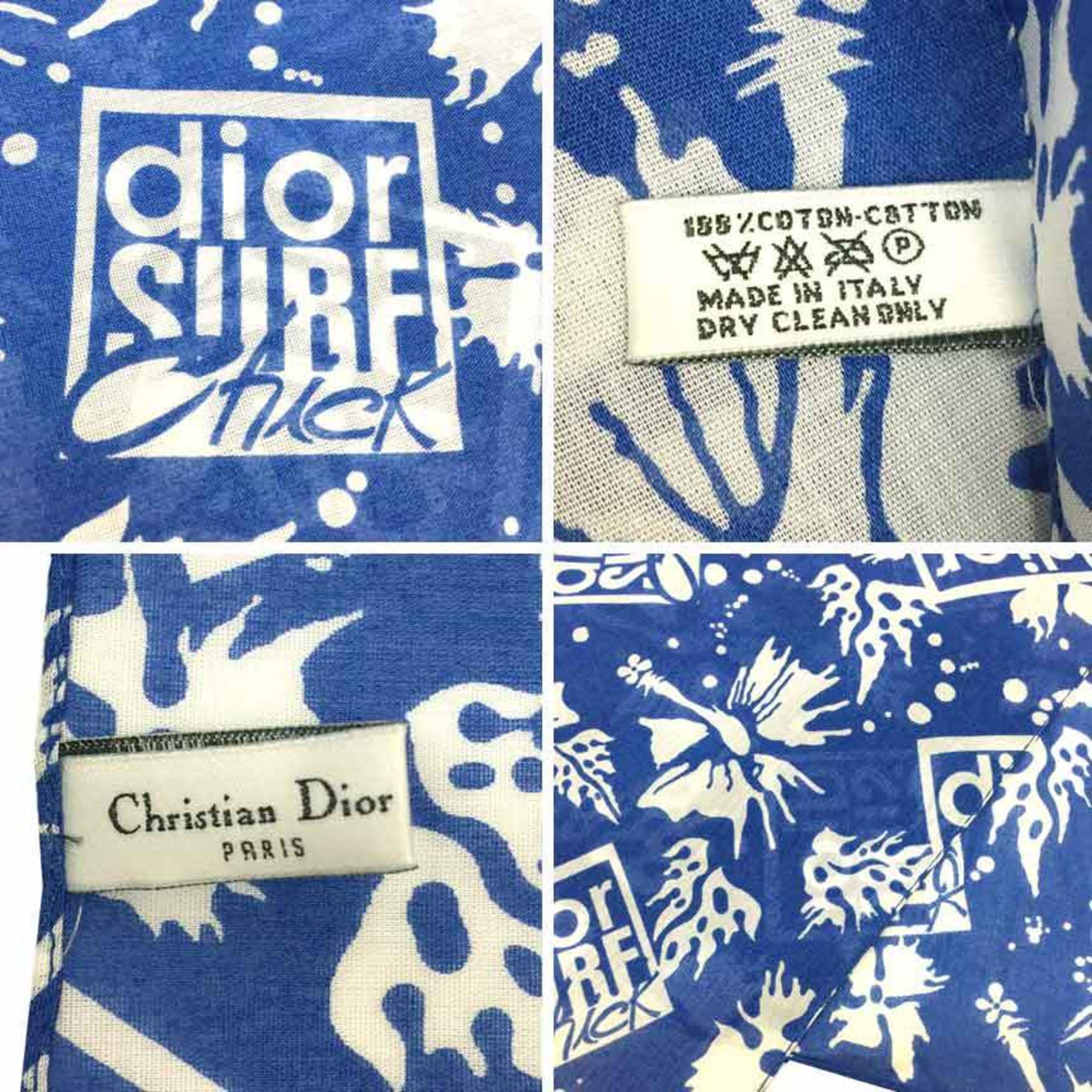 Christian Dior muffler shawl dior surf chick bandana cotton stole hibiscus white x blue aq7312