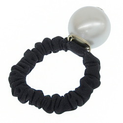 CHANEL Coco Mark Hair Tie Fake Pearl Imitation White x Black F22V