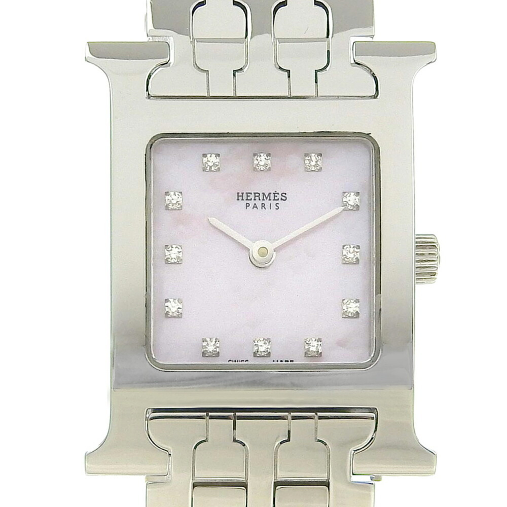 Hermes HERMES H Watch Ladies Quartz Battery Pink Shell Dial 12P Diamond HH1 210