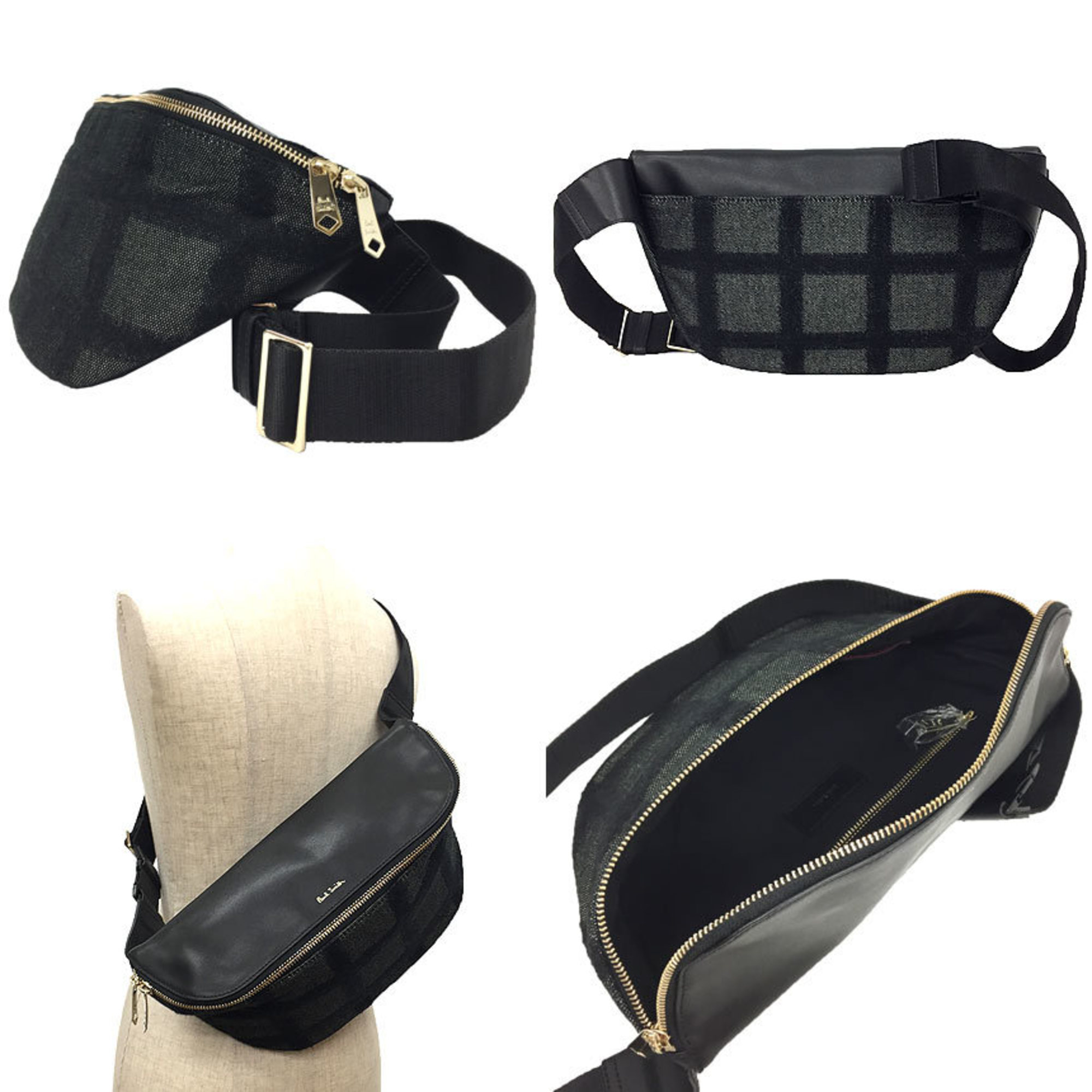 Paul Smith Body Bag PSN960 Waist Pouch Hip Black Leather x Canvas Unisex aq9217